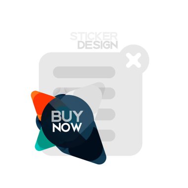 Düz tasarım üçgen ok şekli geometrik etiket simgesi, kağıt tarzı tasarım ile satın iş veya web sunumu, app veya arayüzü düğmeleri, internet web sitesi için örnek metin depolamak şimdi afiş