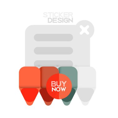 Düz tasarım üçgen ok şekli geometrik etiket simgesi, kağıt tarzı tasarım ile satın iş veya web sunumu, app veya arayüzü düğmeleri, internet web sitesi için örnek metin depolamak şimdi afiş