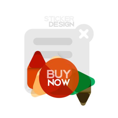 Düz tasarım üçgen ok şekli geometrik etiket simgesi, kağıt tarzı tasarım ile satın iş veya web sunumu, app veya arayüzü düğmeleri, internet web sitesi için örnek metin depolamak şimdi afiş