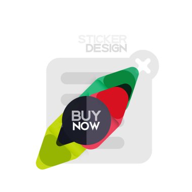 Düz tasarım üçgen ok şekli geometrik etiket simgesi, kağıt tarzı tasarım ile satın iş veya web sunumu, app veya arayüzü düğmeleri, internet web sitesi için örnek metin depolamak şimdi afiş