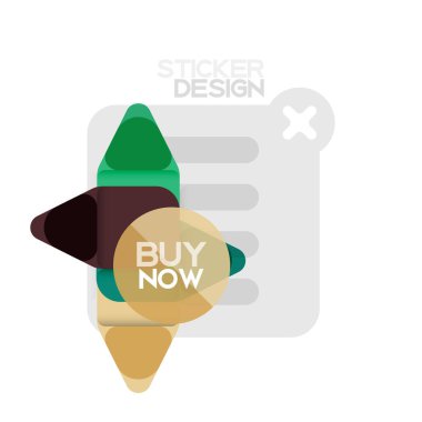 Düz tasarım üçgen ok şekli geometrik etiket simgesi, kağıt tarzı tasarım ile satın iş veya web sunumu, app veya arayüzü düğmeleri, internet web sitesi için örnek metin depolamak şimdi afiş