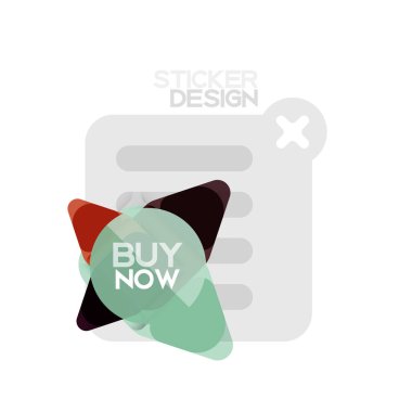 Düz tasarım üçgen ok şekli geometrik etiket simgesi, kağıt tarzı tasarım ile satın iş veya web sunumu, app veya arayüzü düğmeleri, internet web sitesi için örnek metin depolamak şimdi afiş