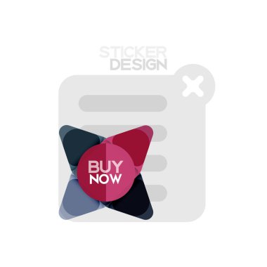 Düz tasarım üçgen ok şekli geometrik etiket simgesi, kağıt tarzı tasarım ile satın iş veya web sunumu, app veya arayüzü düğmeleri, internet web sitesi için örnek metin depolamak şimdi afiş