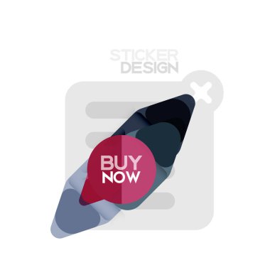 Düz tasarım üçgen ok şekli geometrik etiket simgesi, kağıt tarzı tasarım ile satın iş veya web sunumu, app veya arayüzü düğmeleri, internet web sitesi için örnek metin depolamak şimdi afiş