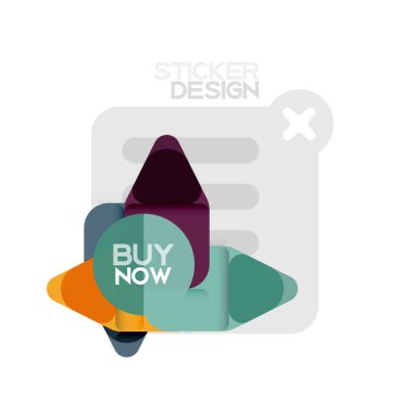 Düz tasarım üçgen ok şekli geometrik etiket simgesi, kağıt tarzı tasarım ile satın iş veya web sunumu, app veya arayüzü düğmeleri, internet web sitesi için örnek metin depolamak şimdi afiş