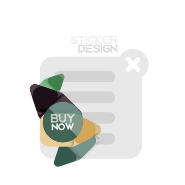 Düz tasarım üçgen ok şekli geometrik etiket simgesi, kağıt tarzı tasarım ile satın iş veya web sunumu, app veya arayüzü düğmeleri, internet web sitesi için örnek metin depolamak şimdi afiş