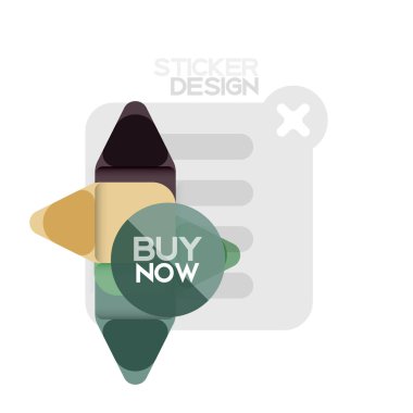 Düz tasarım üçgen ok şekli geometrik etiket simgesi, kağıt tarzı tasarım ile satın iş veya web sunumu, app veya arayüzü düğmeleri, internet web sitesi için örnek metin depolamak şimdi afiş