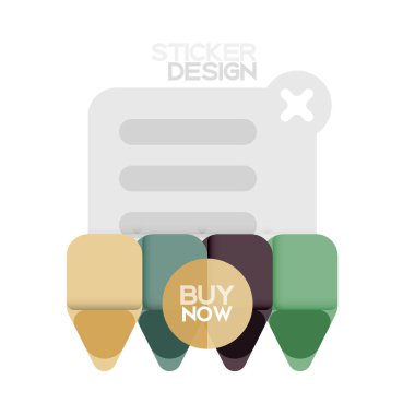 Düz tasarım üçgen ok şekli geometrik etiket simgesi, kağıt tarzı tasarım ile satın iş veya web sunumu, app veya arayüzü düğmeleri, internet web sitesi için örnek metin depolamak şimdi afiş