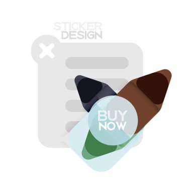 Düz tasarım üçgen ok şekli geometrik etiket simgesi, kağıt tarzı tasarım ile satın iş veya web sunumu, app veya arayüzü düğmeleri, internet web sitesi için örnek metin depolamak şimdi afiş