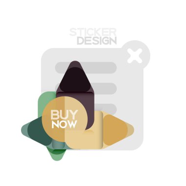 Düz tasarım üçgen ok şekli geometrik etiket simgesi, kağıt tarzı tasarım ile satın iş veya web sunumu, app veya arayüzü düğmeleri, internet web sitesi için örnek metin depolamak şimdi afiş