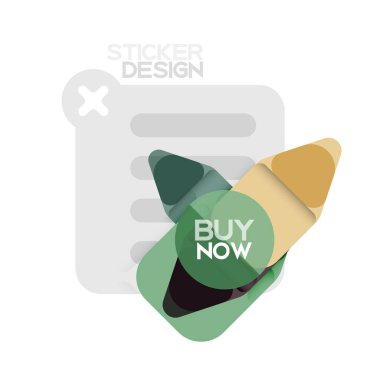 Düz tasarım üçgen ok şekli geometrik etiket simgesi, kağıt tarzı tasarım ile satın iş veya web sunumu, app veya arayüzü düğmeleri, internet web sitesi için örnek metin depolamak şimdi afiş