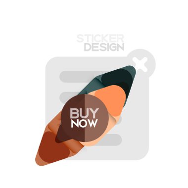 Düz tasarım üçgen ok şekli geometrik etiket simgesi, kağıt tarzı tasarım ile satın iş veya web sunumu, app veya arayüzü düğmeleri, internet web sitesi için örnek metin depolamak şimdi afiş