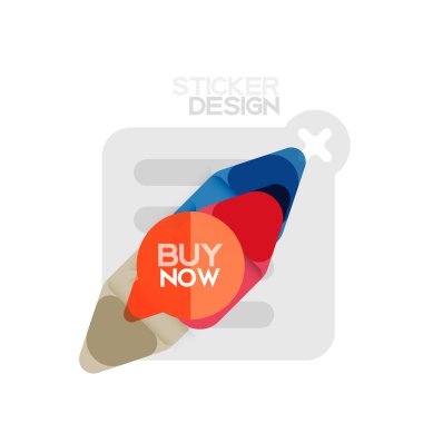 Düz tasarım üçgen ok şekli geometrik etiket simgesi, kağıt tarzı tasarım ile satın iş veya web sunumu, app veya arayüzü düğmeleri, internet web sitesi için örnek metin depolamak şimdi afiş