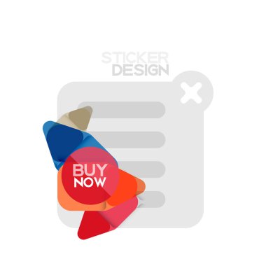 Düz tasarım üçgen ok şekli geometrik etiket simgesi, kağıt tarzı tasarım ile satın iş veya web sunumu, app veya arayüzü düğmeleri, internet web sitesi için örnek metin depolamak şimdi afiş