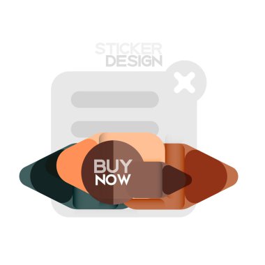 Düz tasarım üçgen ok şekli geometrik etiket simgesi, kağıt tarzı tasarım ile satın iş veya web sunumu, app veya arayüzü düğmeleri, internet web sitesi için örnek metin depolamak şimdi afiş