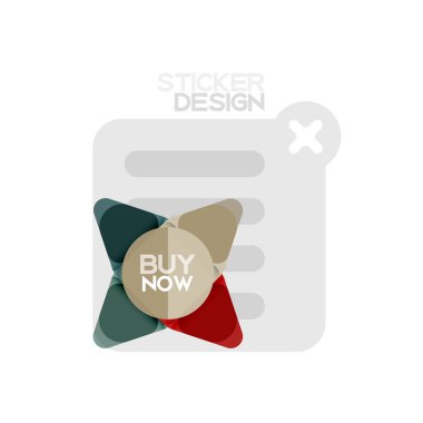 Düz tasarım üçgen ok şekli geometrik etiket simgesi, kağıt tarzı tasarım ile satın iş veya web sunumu, app veya arayüzü düğmeleri, internet web sitesi için örnek metin depolamak şimdi afiş