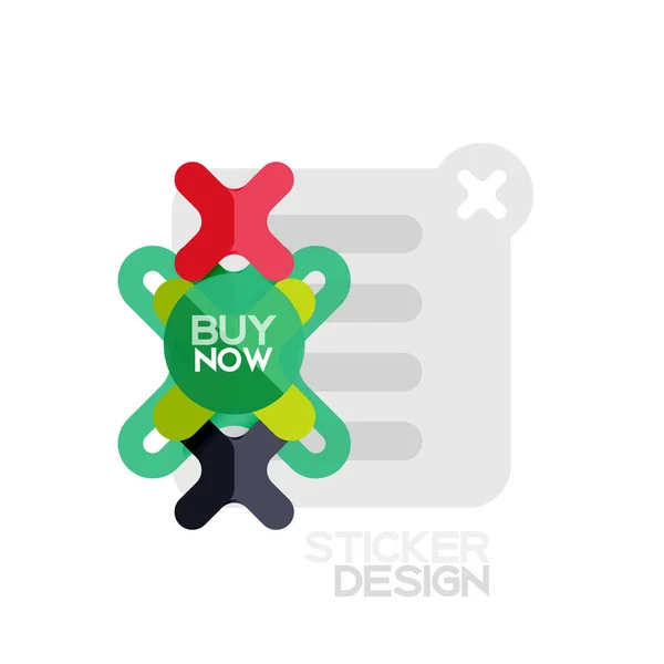Diseño plano cruz forma geométrica pegatina icono, diseño de estilo de papel con comprar ahora muestra de texto, para negocios o presentación web, aplicación o botones de interfaz — Archivo Imágenes Vectoriales