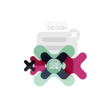 Düz tasarım çapraz şekil geometrik etiket simge, kağıt tarzı tasarım şimdi satın almak ile iş veya web sunum, app veya arayüzü düğmeleri için örnek metin