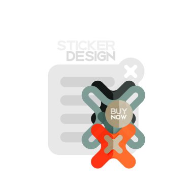 Düz tasarım çapraz şekil geometrik etiket simge, kağıt tarzı tasarım şimdi satın almak ile iş veya web sunum, app veya arayüzü düğmeleri için örnek metin