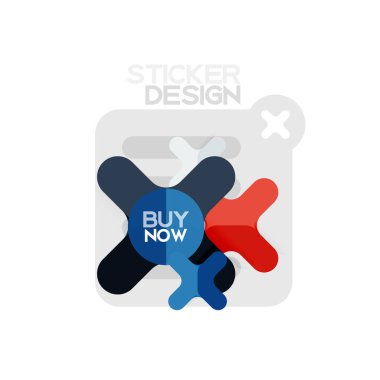 Düz tasarım çapraz şekil geometrik etiket simge, kağıt tarzı tasarım şimdi satın almak ile iş veya web sunum, app veya arayüzü düğmeleri için örnek metin