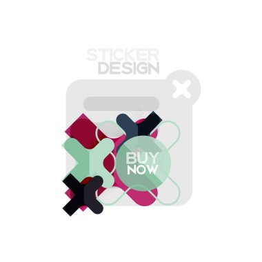 Düz tasarım çapraz şekil geometrik etiket simge, kağıt tarzı tasarım şimdi satın almak ile iş veya web sunum, app veya arayüzü düğmeleri için örnek metin