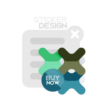 Düz tasarım çapraz şekil geometrik etiket simge, kağıt tarzı tasarım şimdi satın almak ile iş veya web sunum, app veya arayüzü düğmeleri için örnek metin