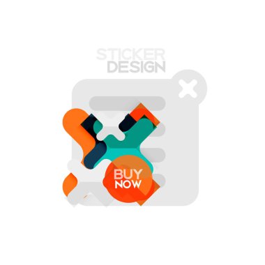 Düz tasarım çapraz şekil geometrik etiket simge, kağıt tarzı tasarım şimdi satın almak ile iş veya web sunum, app veya arayüzü düğmeleri için örnek metin
