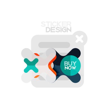 Düz tasarım çapraz şekil geometrik etiket simge, kağıt tarzı tasarım şimdi satın almak ile iş veya web sunum, app veya arayüzü düğmeleri için örnek metin