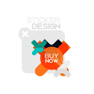 Düz tasarım çapraz şekil geometrik etiket simge, kağıt tarzı tasarım şimdi satın almak ile iş veya web sunum, app veya arayüzü düğmeleri için örnek metin
