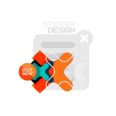 Düz tasarım çapraz şekil geometrik etiket simge, kağıt tarzı tasarım şimdi satın almak ile iş veya web sunum, app veya arayüzü düğmeleri için örnek metin