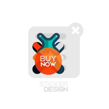 Düz tasarım çapraz şekil geometrik etiket simge, kağıt tarzı tasarım şimdi satın almak ile iş veya web sunum, app veya arayüzü düğmeleri için örnek metin