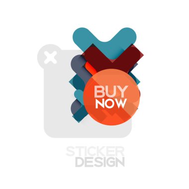 Düz tasarım çapraz şekil geometrik etiket simge, kağıt tarzı tasarım şimdi satın almak ile iş veya web sunum, app veya arayüzü düğmeleri için örnek metin