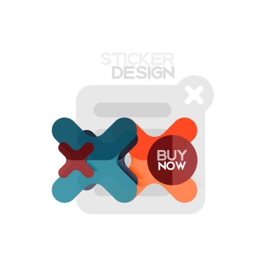 Düz tasarım çapraz şekil geometrik etiket simge, kağıt tarzı tasarım şimdi satın almak ile iş veya web sunum, app veya arayüzü düğmeleri için örnek metin