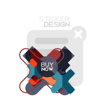 Düz tasarım çapraz şekil geometrik etiket simge, kağıt tarzı tasarım şimdi satın almak ile iş veya web sunum, app veya arayüzü düğmeleri için örnek metin