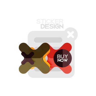 Düz tasarım çapraz şekil geometrik etiket simge, kağıt tarzı tasarım şimdi satın almak ile iş veya web sunum, app veya arayüzü düğmeleri için örnek metin