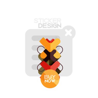 Düz tasarım çapraz şekil geometrik etiket simge, kağıt tarzı tasarım şimdi satın almak ile iş veya web sunum, app veya arayüzü düğmeleri için örnek metin