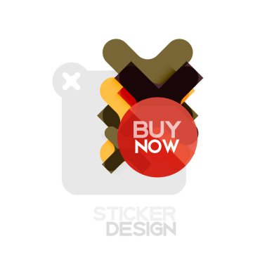 Düz tasarım çapraz şekil geometrik etiket simge, kağıt tarzı tasarım şimdi satın almak ile iş veya web sunum, app veya arayüzü düğmeleri için örnek metin