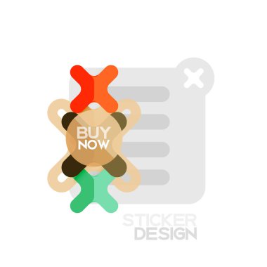 Düz tasarım çapraz şekil geometrik etiket simge, kağıt tarzı tasarım şimdi satın almak ile iş veya web sunum, app veya arayüzü düğmeleri için örnek metin