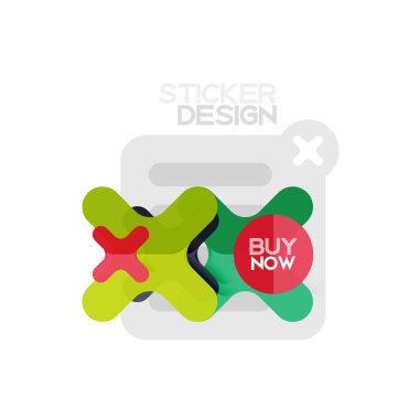 Düz tasarım çapraz şekil geometrik etiket simge, kağıt tarzı tasarım şimdi satın almak ile iş veya web sunum, app veya arayüzü düğmeleri için örnek metin