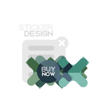 Düz tasarım çapraz şekil geometrik etiket simge, kağıt tarzı tasarım şimdi satın almak ile iş veya web sunum, app veya arayüzü düğmeleri için örnek metin