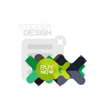 Düz tasarım çapraz şekil geometrik etiket simge, kağıt tarzı tasarım şimdi satın almak ile iş veya web sunum, app veya arayüzü düğmeleri için örnek metin