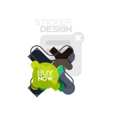 Düz tasarım çapraz şekil geometrik etiket simge, kağıt tarzı tasarım şimdi satın almak ile iş veya web sunum, app veya arayüzü düğmeleri için örnek metin