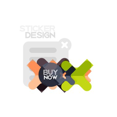 Düz tasarım çapraz şekil geometrik etiket simge, kağıt tarzı tasarım şimdi satın almak ile iş veya web sunum, app veya arayüzü düğmeleri için örnek metin