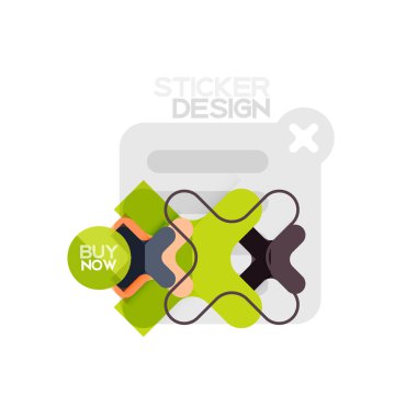 Düz tasarım çapraz şekil geometrik etiket simge, kağıt tarzı tasarım şimdi satın almak ile iş veya web sunum, app veya arayüzü düğmeleri için örnek metin