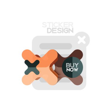 Düz tasarım çapraz şekil geometrik etiket simge, kağıt tarzı tasarım şimdi satın almak ile iş veya web sunum, app veya arayüzü düğmeleri için örnek metin