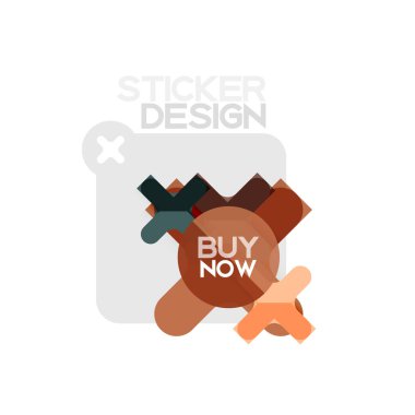Düz tasarım çapraz şekil geometrik etiket simge, kağıt tarzı tasarım şimdi satın almak ile iş veya web sunum, app veya arayüzü düğmeleri için örnek metin