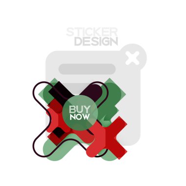 Düz tasarım çapraz şekil geometrik etiket simge, kağıt tarzı tasarım şimdi satın almak ile iş veya web sunum, app veya arayüzü düğmeleri için örnek metin