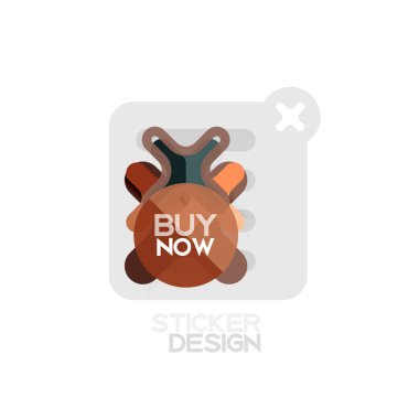 Düz tasarım çapraz şekil geometrik etiket simge, kağıt tarzı tasarım şimdi satın almak ile iş veya web sunum, app veya arayüzü düğmeleri için örnek metin