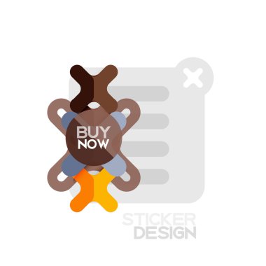 Düz tasarım çapraz şekil geometrik etiket simge, kağıt tarzı tasarım şimdi satın almak ile iş veya web sunum, app veya arayüzü düğmeleri için örnek metin