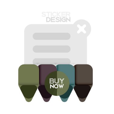 Düz tasarım üçgen ok şekli geometrik etiket simgesi, kağıt tarzı tasarım ile satın iş veya web sunumu, app veya arayüzü düğmeleri, internet web sitesi için örnek metin depolamak şimdi afiş